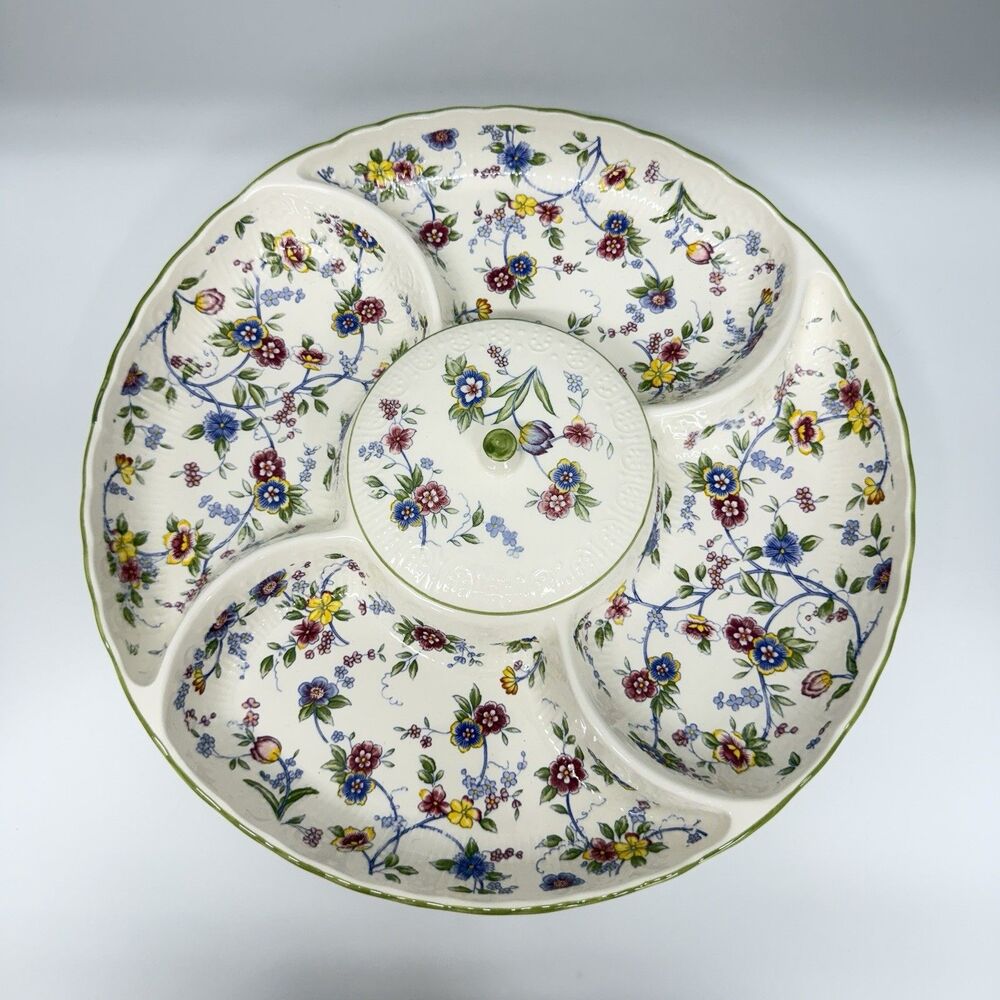 Vtg Andrea by Sadek Corona 5 Section Divided Serving Tray Dip Bowl Lid Japan